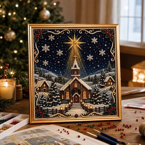 DIY Christmas Pearl Diamond Art Painting Kit, 7.87in Christmas Pearl Beads Art Craft for Adults & Beginners, Xmas Diamond Dots Beads Painting for Home Wall Decor
