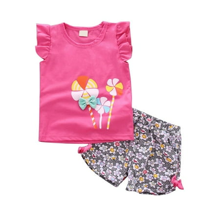 

Toddler Kids Baby Girls Outfits Clothes T-Shirt Vest Tops+Shorts Pants 2PCS Set