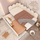 thumbnail image 1 of Cama acolchada con cama extra, sofá cama de tamaño doble, camas para huéspedes para adultos y niños, cama con marco metálico de ranuras, terciopelo, beige (sin colchón), 1 of 4