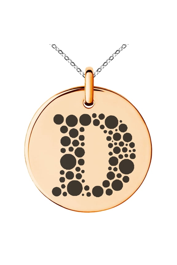 Stainless Steel Letter D Initial Dotted Monogram Engraved Small Medallion Circle Charm Pendant Necklace