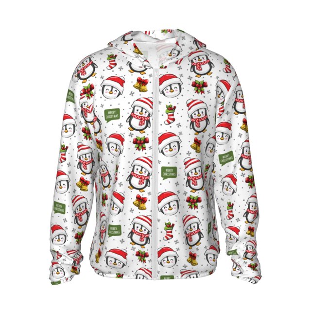 Balery Cute Christmas Hat Penguin A Sudadera ligera de manga larga con capucha y protección solar UPF 50+ para hombre y mujer, ideal para pesca y running-Medium