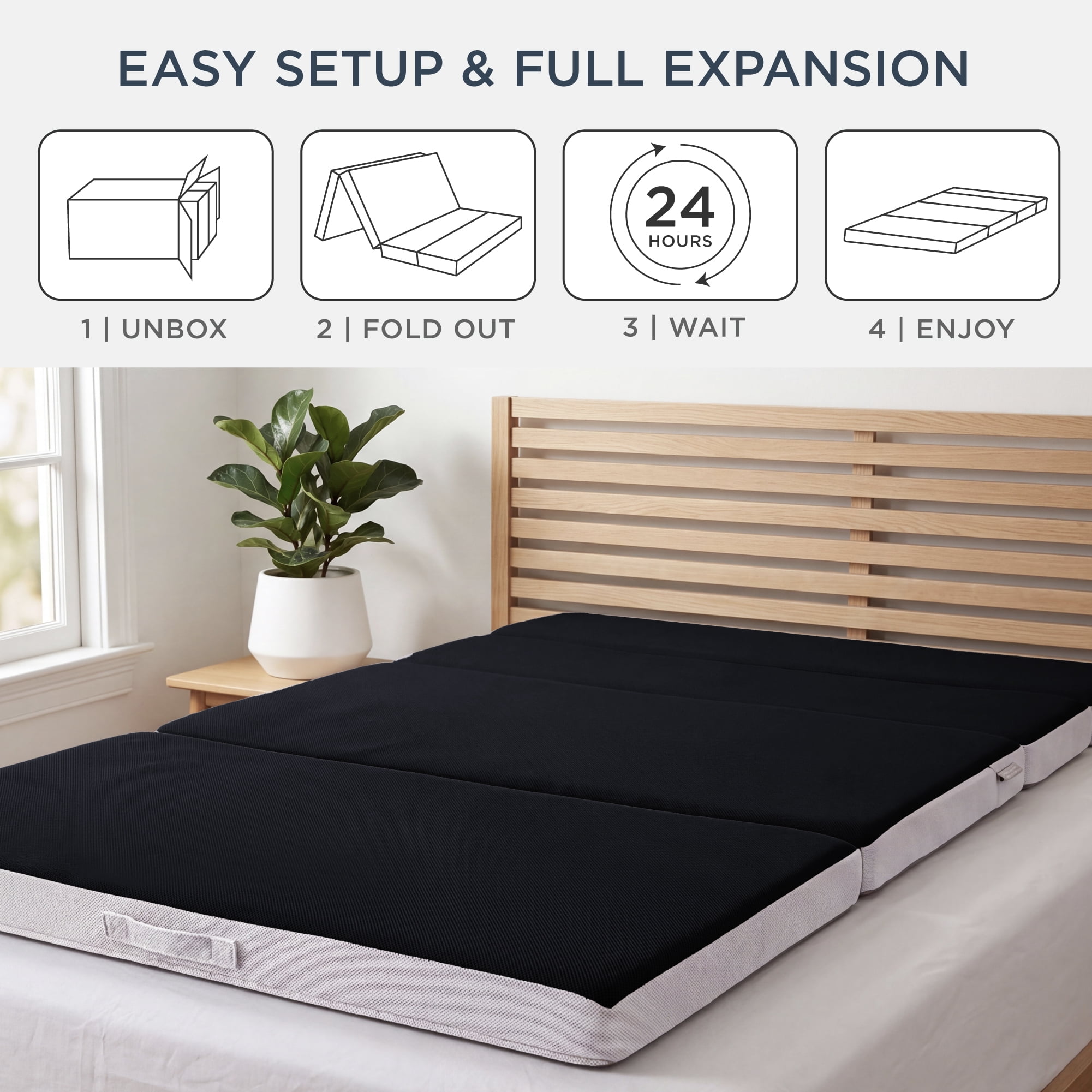 Best Choice Products 4in Thick Folding Portable Twin XL Tri-Fold Mattress w/ Carry Case, Washable Cover - Onyx Black