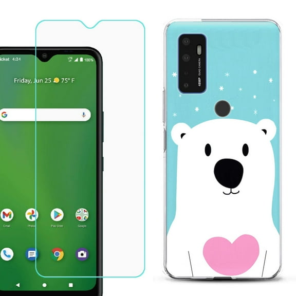 Shockproof Bumper Phone Case for AT&T Radiant Max 5G / Fusion 5G, with Tempered Glass Screen Protector, by OneToughShield ® - Pola Bear