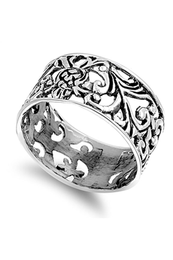 Oxidized Filigree Floral Leaf Flower Ring .925 Sterling Silver Band Jewelry Female Male Size 4