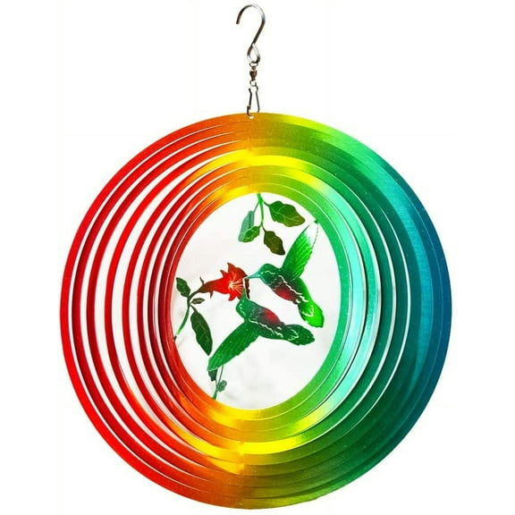 FONMY 3D 12inch Rainbow Color Hummingbird Wind Spinner