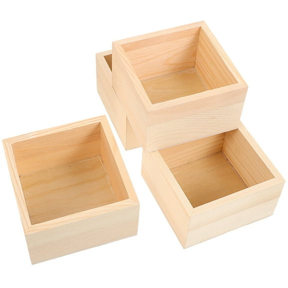 CTIRCHIU Square Craft Box Wooden Box Khaki 4Pcs Home Organizer