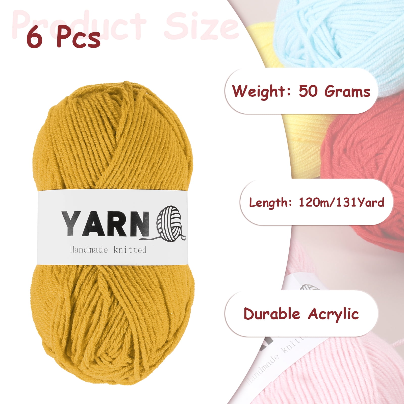 6Pcs Gold Acrylic Yarn 790 Yard 4 Ply Crochet Yarns Sport Weight Yarn