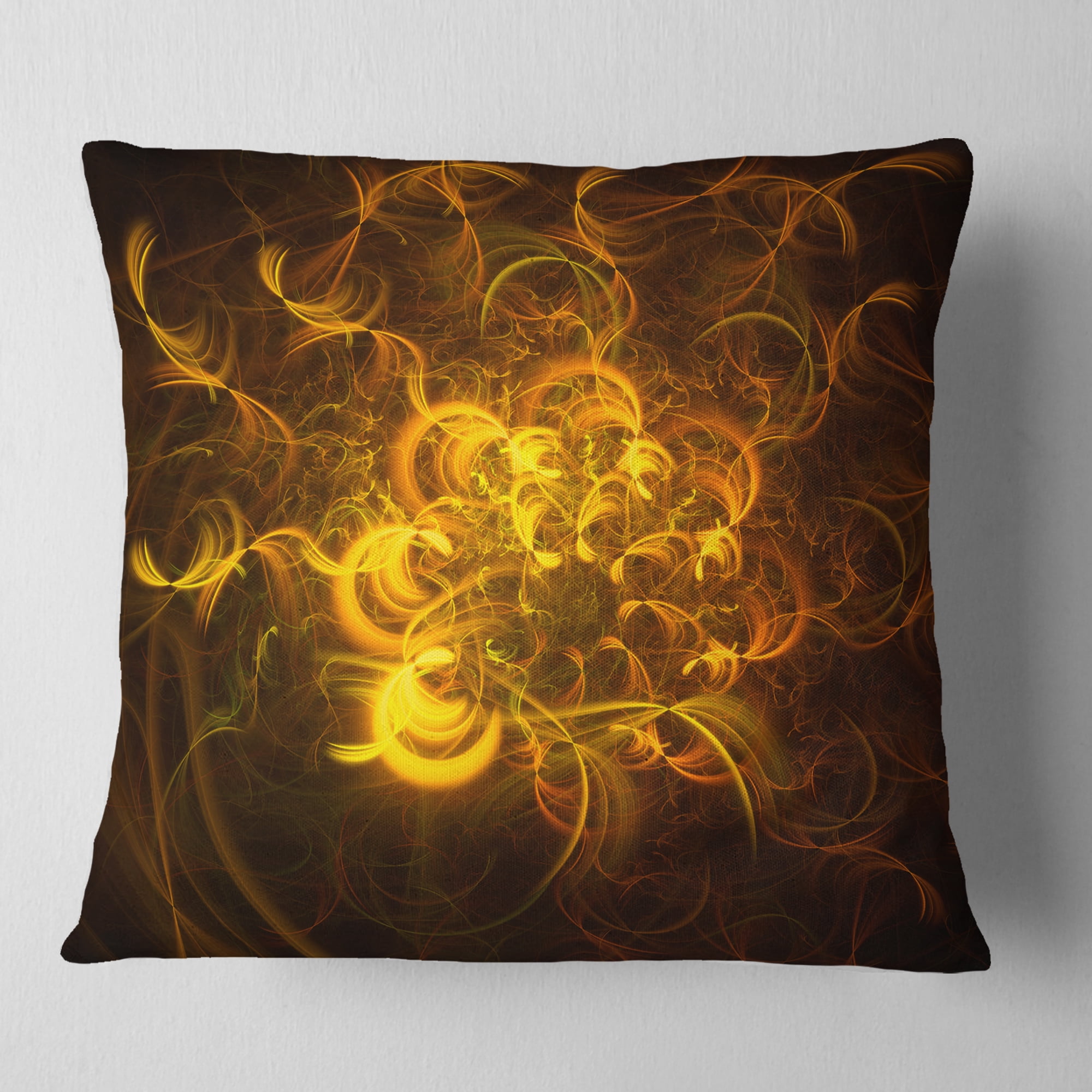 Designart Golden Fractal Flower in Dark - Floral Throw Pillow - 18x18