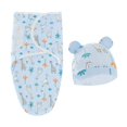 thumbnail image 1 of Saco de dormir de algodón para recién nacido, manta envolvente para bebé, conjunto de gorro, saco de dormir ajustable para recién nacido, mantas de muselina de 0 a 6M, 2 uds., 1 of 4