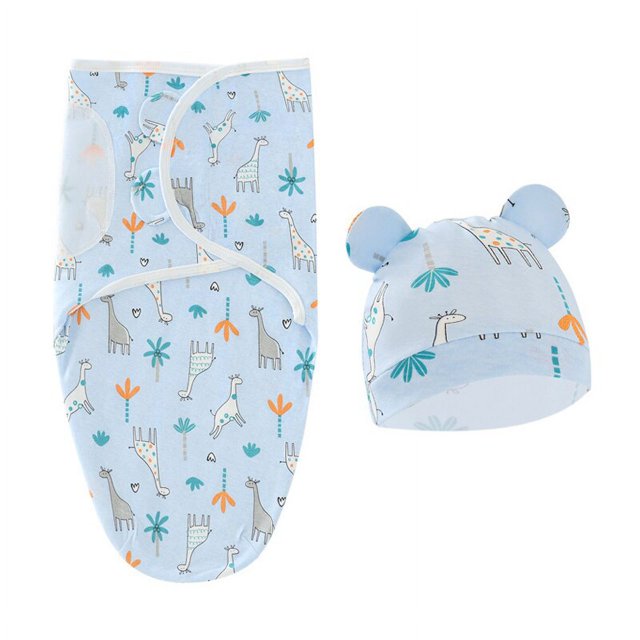 Saco de dormir de algodón para recién nacido, manta envolvente para bebé, conjunto de gorro, saco de dormir ajustable para recién nacido, mantas de muselina de 0 a 6M, 2 uds.