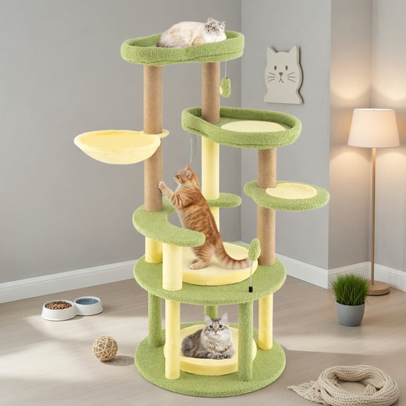 Resenkos Cat Scratching Tower,Cat Tree, Multi-level Cat Tree Avocado Theme Cat Tower with Wide Perch Rotatable Basket-Green