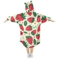 thumbnail image 2 of Dailycode Wearable Blanket Hoodie Oversized Sherpa Flannel Blankets with Pocket for 3-14 Year Old Strawberries Fruit and Leaf, 2 of 7
