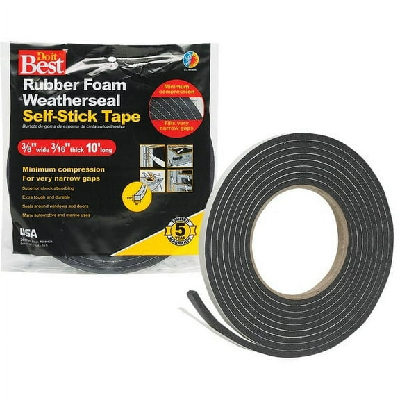Thermwell Sponge Rubber Black Tape - 3/8" W x 3/16" T x 10' L