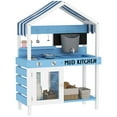 thumbnail image 2 of Qaba Mud Kitchen for Kids, Wooden Outdoor Play Kitchen with Sink, Faucet, Water Tank, Storage Shelves, Accessories for Boys and Girls, Blue, 2 of 9