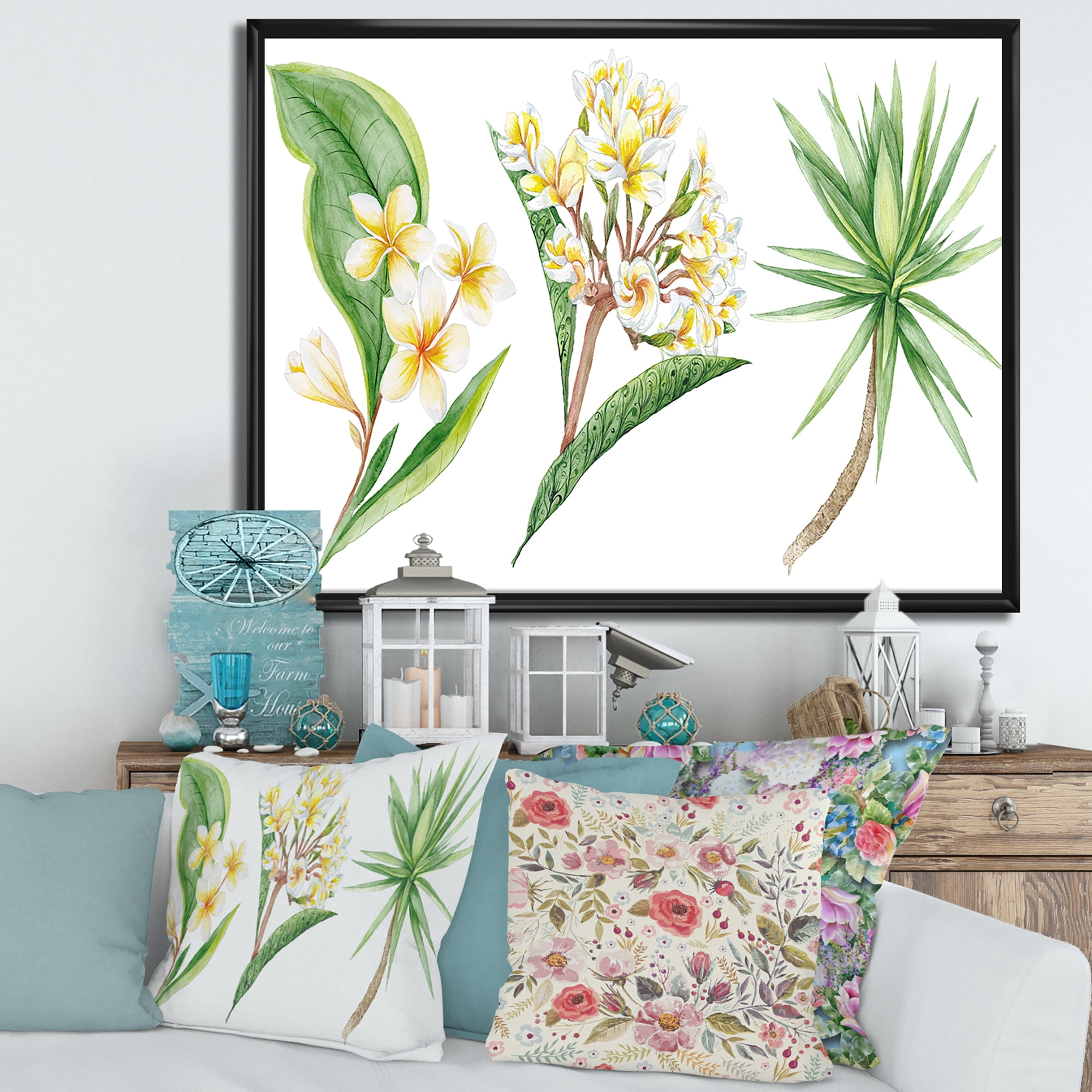 Yellow Flowers and Tropical Foliage XII 40 in x 30 in Framed Painting Canvas Art Print, by Designart