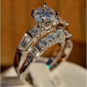 RKC 14K White Gold Lab Created Diamond Bridal Set Engagement Ring 2.25 Carat Round