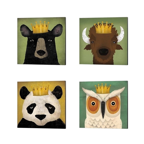 Metaverse Ryan Fowler 'Buffalo, Black Bear, Panda & White Owl with Crown' Canvas Art (Set of 4)
