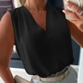 thumbnail image 2 of Women's Silk Satin Tank Top V Neck Sleeveless Ruched Blouse Summer Basic Tank Shirt Black, 2 of 7