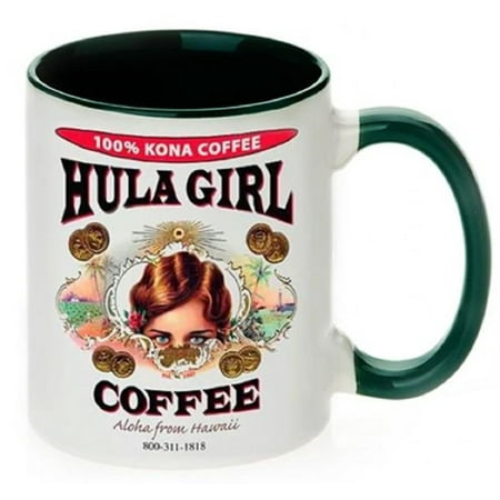 

Hula Girl Coffee 11oz Mug Two Tone Green Inner and Handle with box