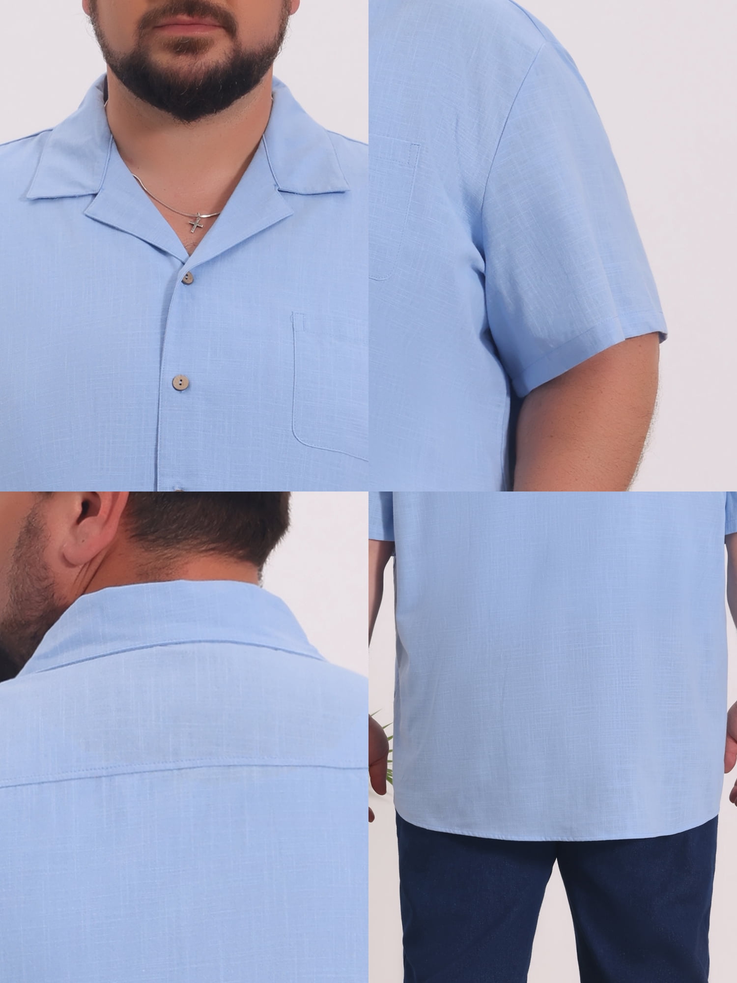 DARING DIVA Men's Big & Tall Summer Beach Camp Collar Short Sleeve Shirt 6XL Light Blue