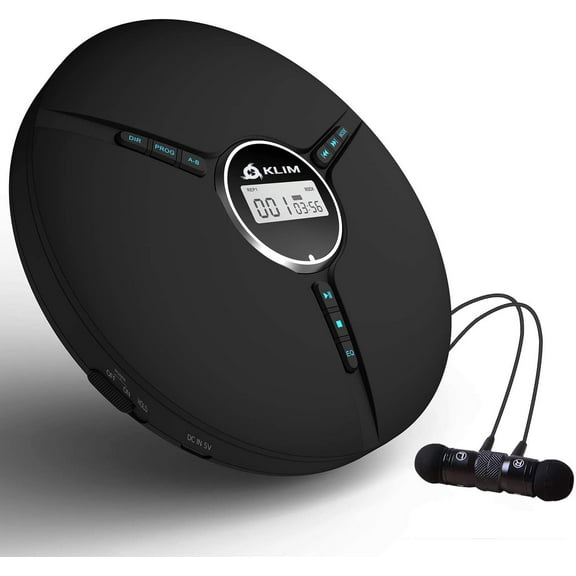 Restored KLIM Discman Portable Compact CD Player with Built-in Battery, Includes Fusion Earphones. MP3 CR-R/CD-RW Compatible, Black (Refurbished)