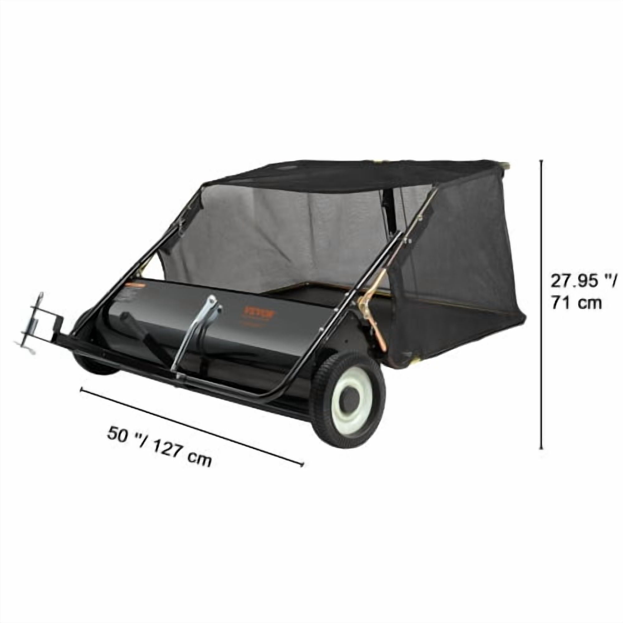 Foldable Tow Behind Lawn Sweeper, Adjustable Brush Height Leaf Grass Collector with 26 Cu.Ft Non-Woven Hopper Bag