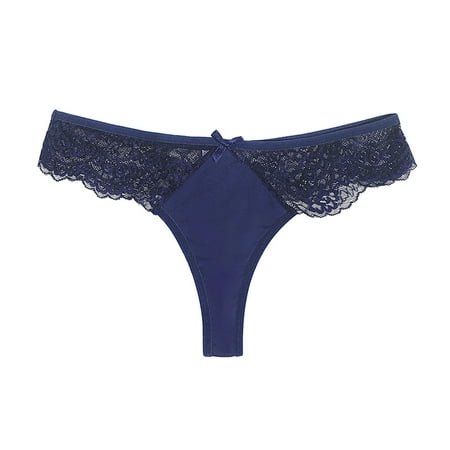 

WZHKSN Womens Lace Panties Dark Blue Breathable Thongs 1-Pack