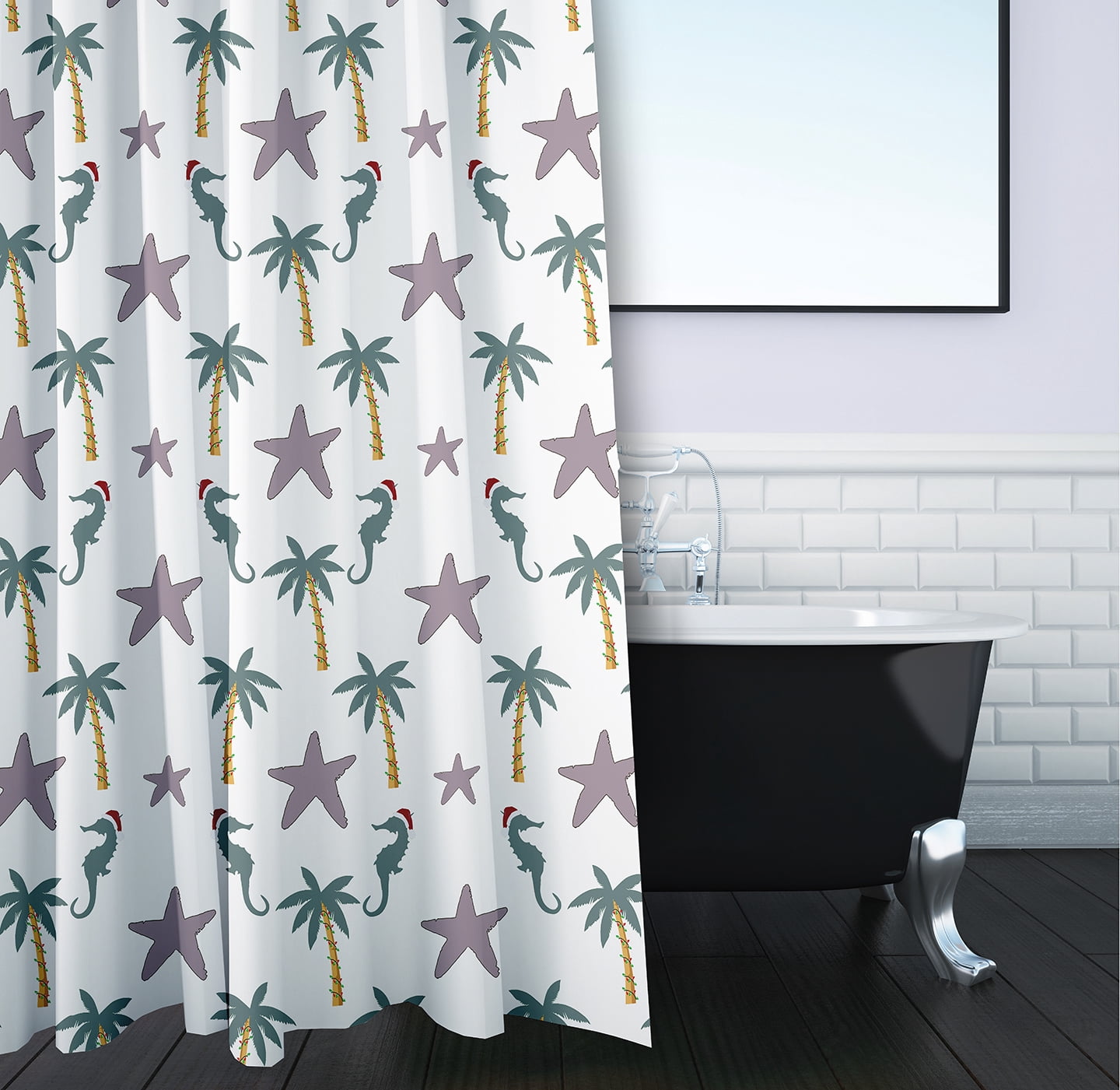 Simply Daisy 70" W x 73" L Christmas Beach Pattern Polyester Shower Curtain, Light Purple [1 Ct]