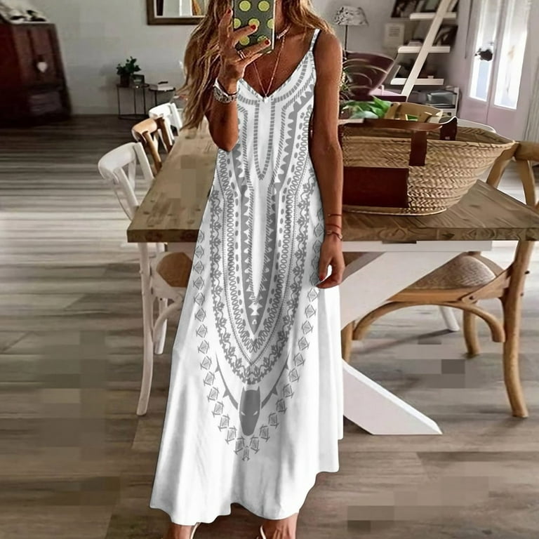 Dashiki Wakandan Funeral White Sleeveless Dress luxury woman party dress  Women's summer dresses - Walmart.com