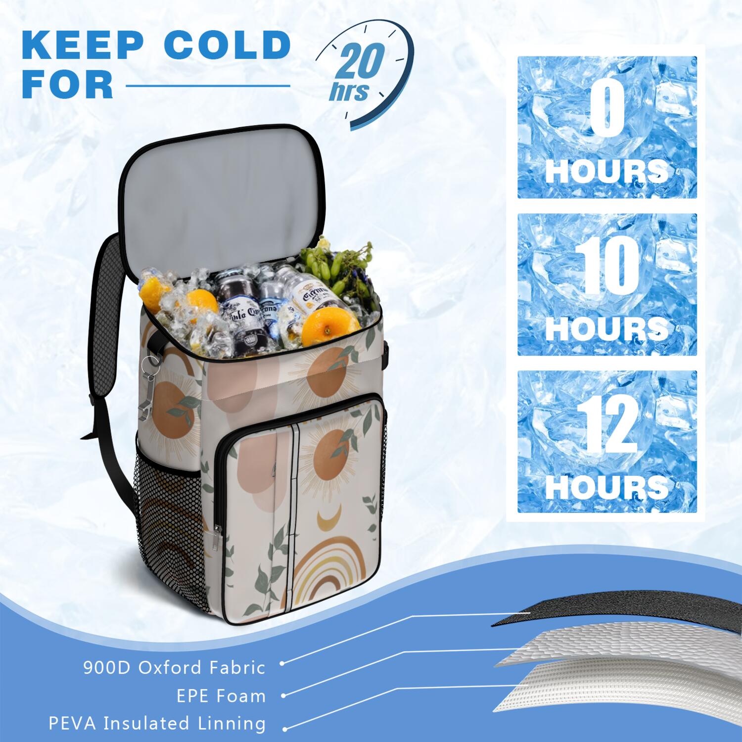 Travel Cooler Bag - Boho Bohemian Art Camping Beer Cooler Backpack with Bottle Opener- Waterproof Insulated Picnic Backpacks - Cooler Bag for Beach