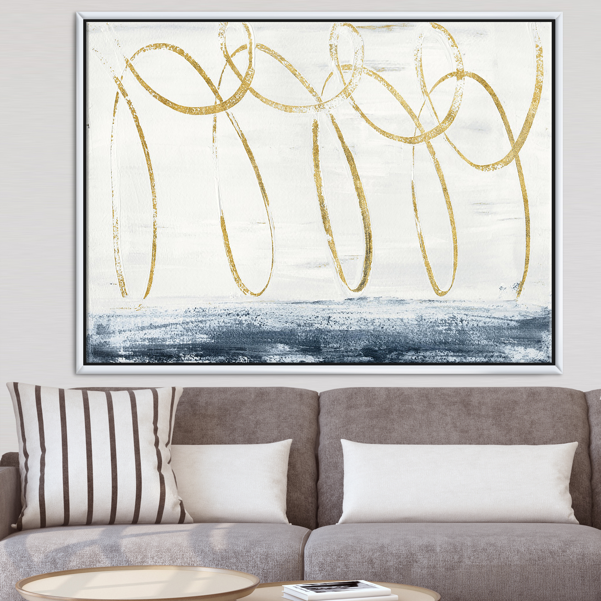 Designart ' Gold Abstract Geometric Shape ' Modern Transitional Framed Canvas