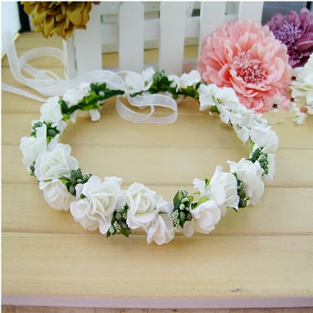 Orthodox Wedding Crowns Elegant Bridal Wreath Flower Headband Hair Band Floral Crown Garland for Festival Wedding Beach - Milk White ()