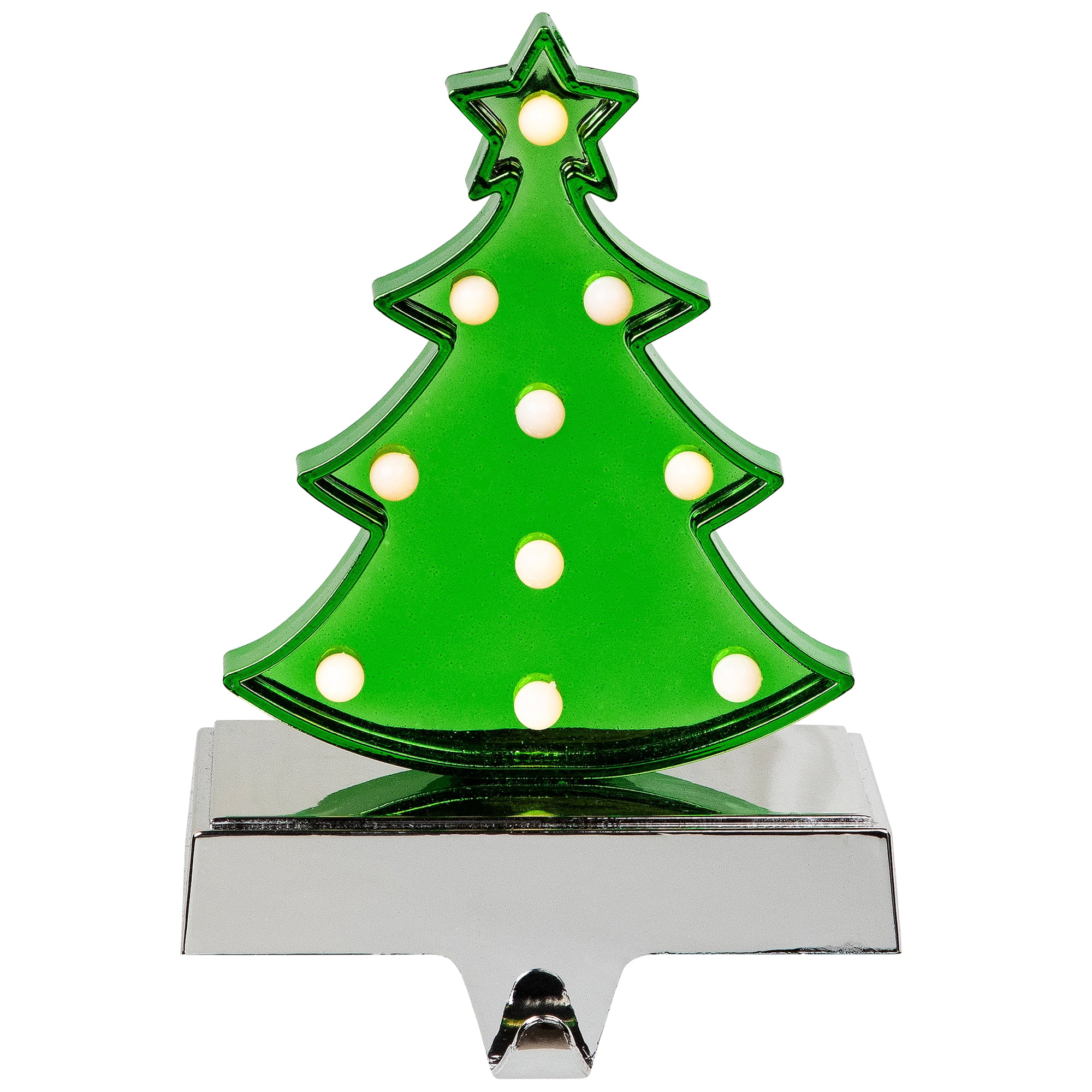 Northlight LED Lighted Shiny Christmas Tree Stocking Holder - 7" - Silver and Green
