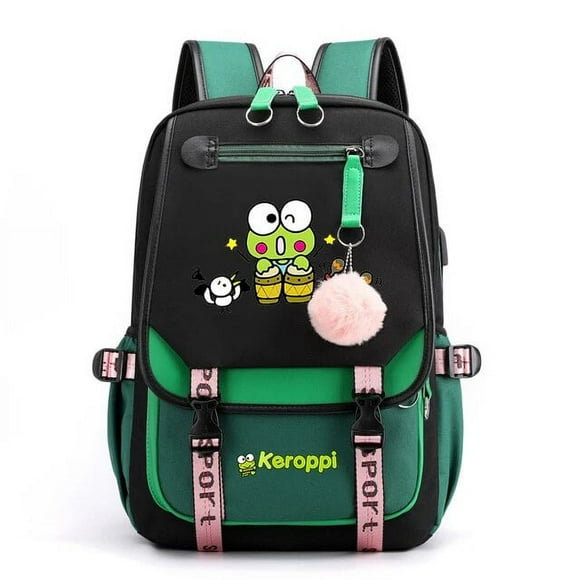 Sanrio Kerokero Keroppi Filles Garçons Sac à Dos d'École Adolescent Recharge USB Sac à Dos pour Ordinateur Portable Adolescent Sac à Dos de Voyage Sac Mochila