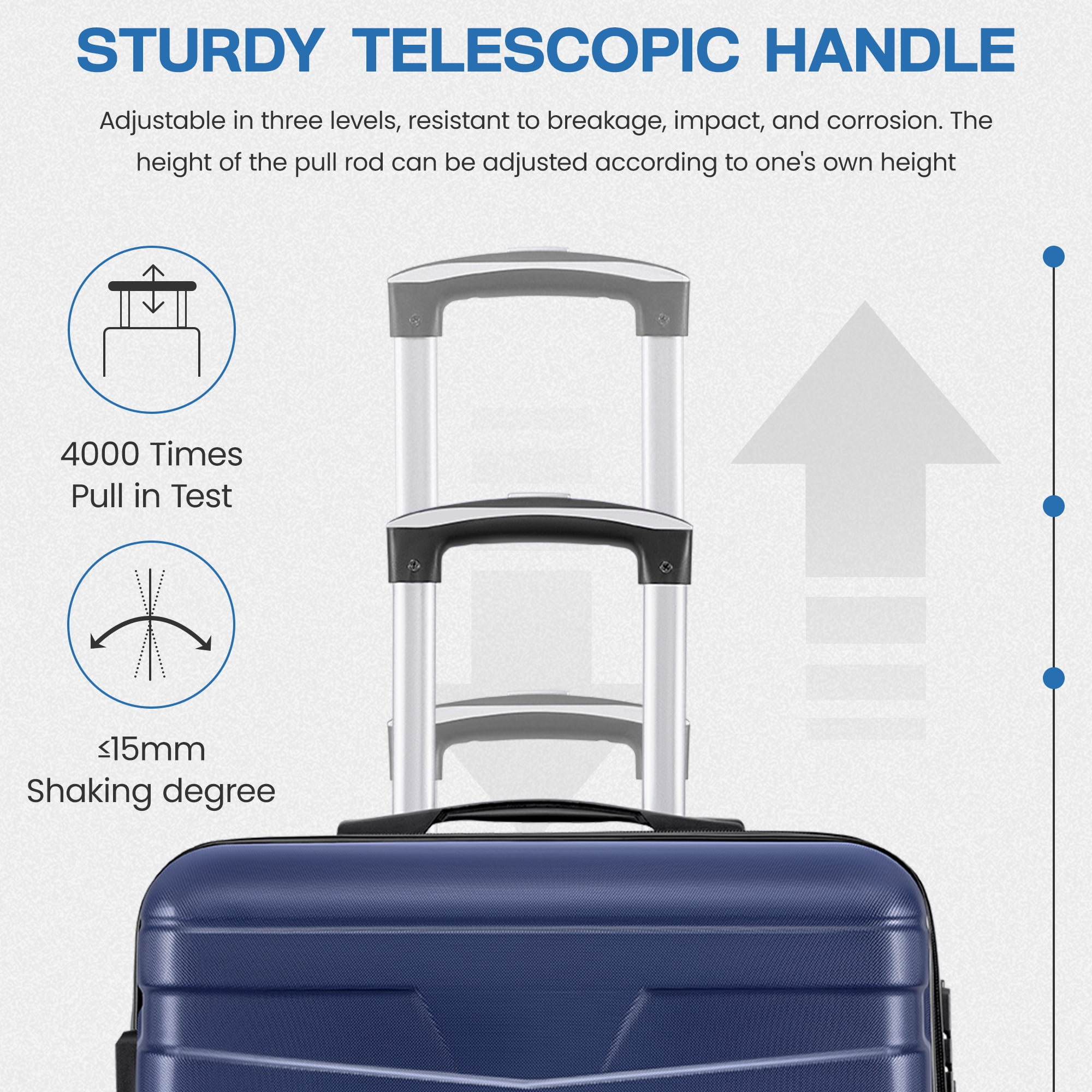 AMZFUN 28 Inches Carry On Luggage, Lightweight ABS+PC Hard Case Suitcase With 360° Rotating Silent Wheel, With TSA Lock, Airline Approved Luggage, Navy Blue