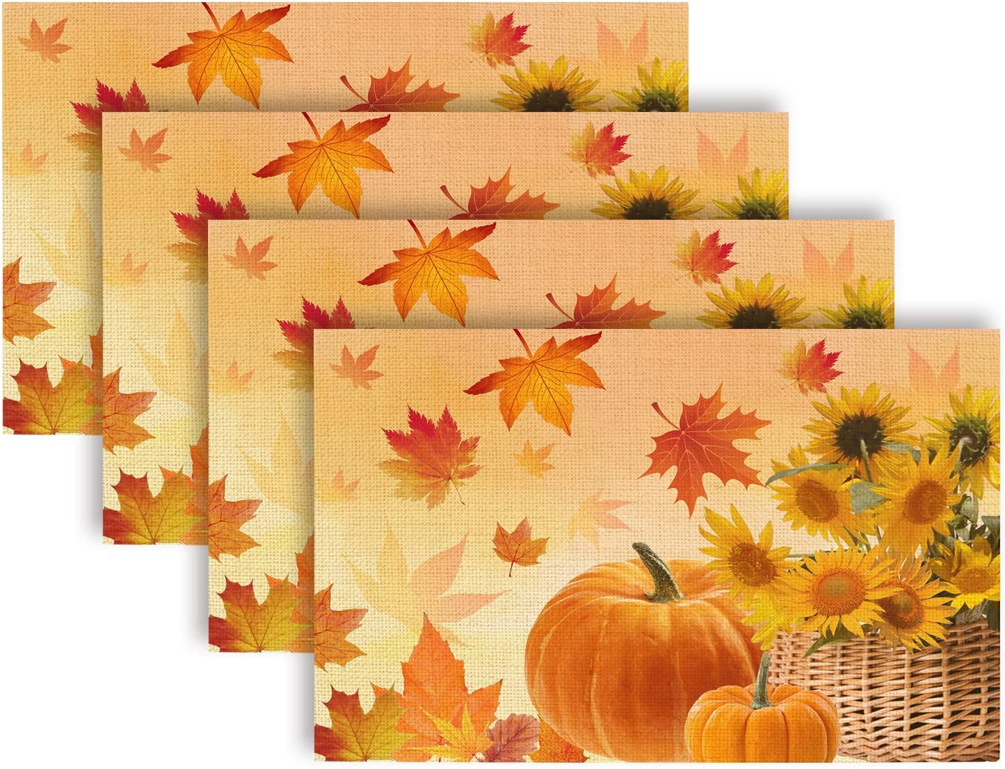 Pumpkins Thanksgiving Fall Placemats Set of 4，Harvest Orange