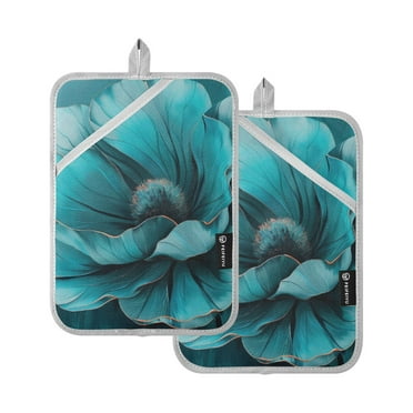 ALAZA Teal Flower Pot Holders Set of 2 Heat Resistant Kitchen Oven Mitts