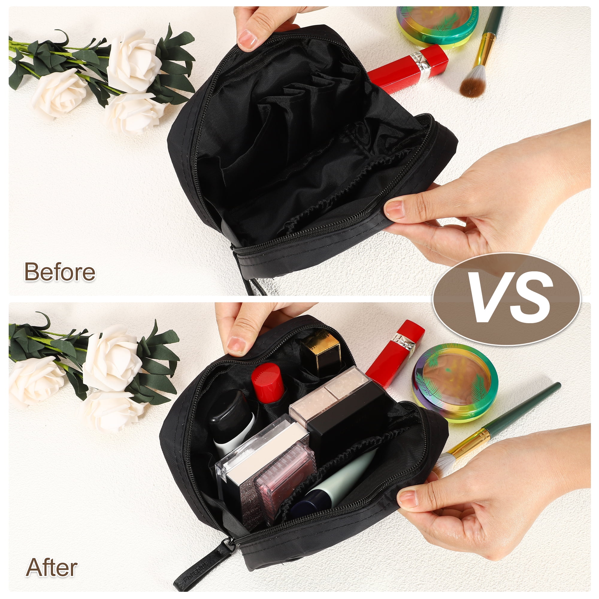 Unique Bargains Women Portable Cosmetic Bag Large Capacity Makeup Pouch Black