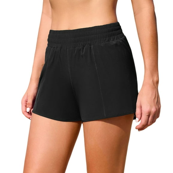 Women's Board Shorts Built-In Briefs Swim shorts with Pockets High Waisted Elastic Wideband Swimwear