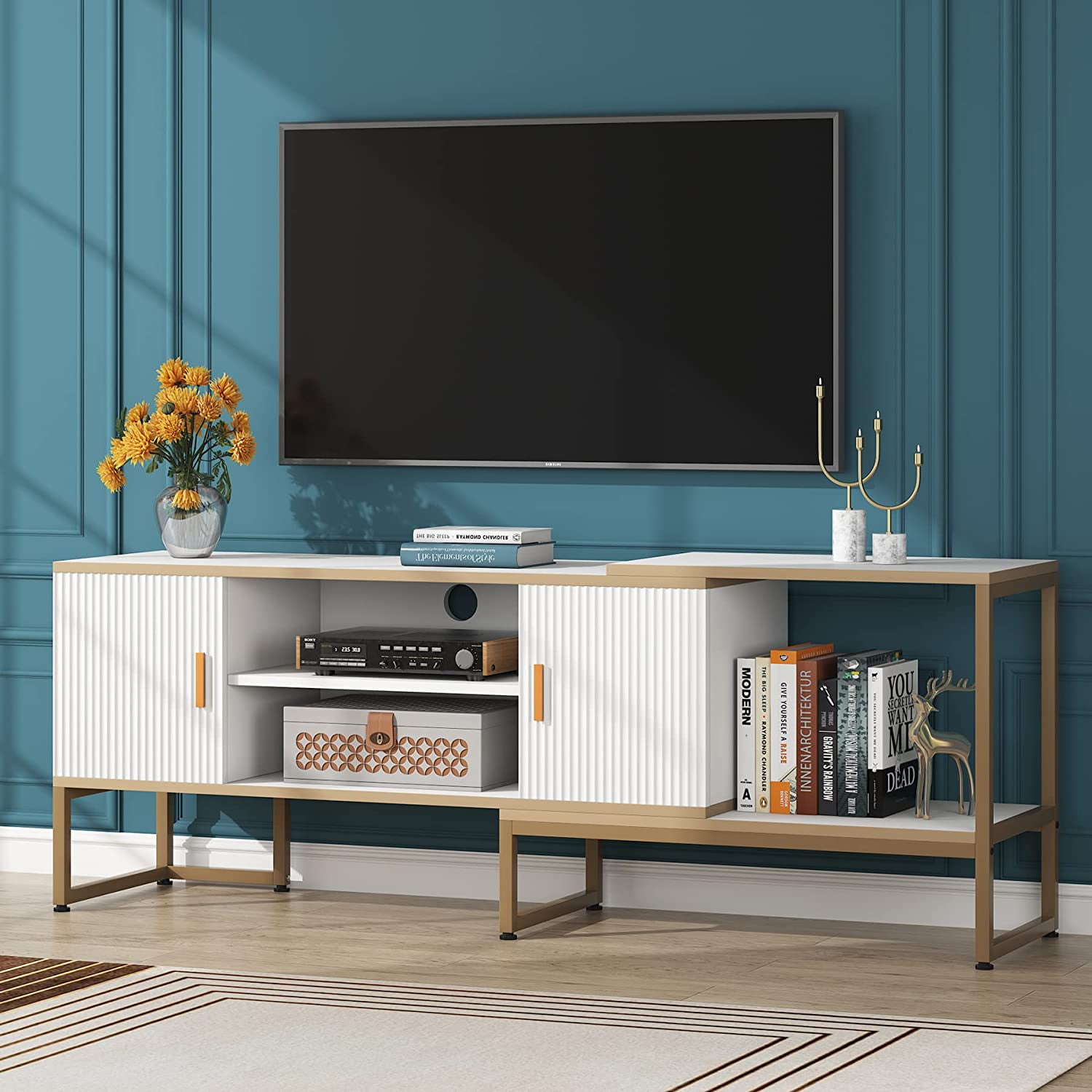 Tv stand Media Stand White Tv Stand Yellow Tv Unit Media Tv Console 