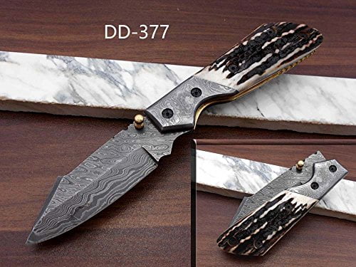COOPER BOLSTER,DYED BONE Details about  / Damascus Steel blade POCKET,Folding  KNIFE