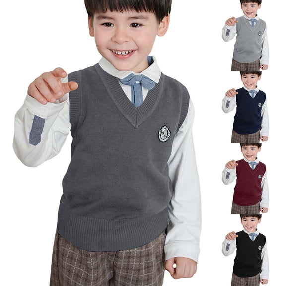 Fozruso Boys Knitted Sweater Vest V-Neck Sleeveless Knitwear Layering Sweater School Uniform,Black