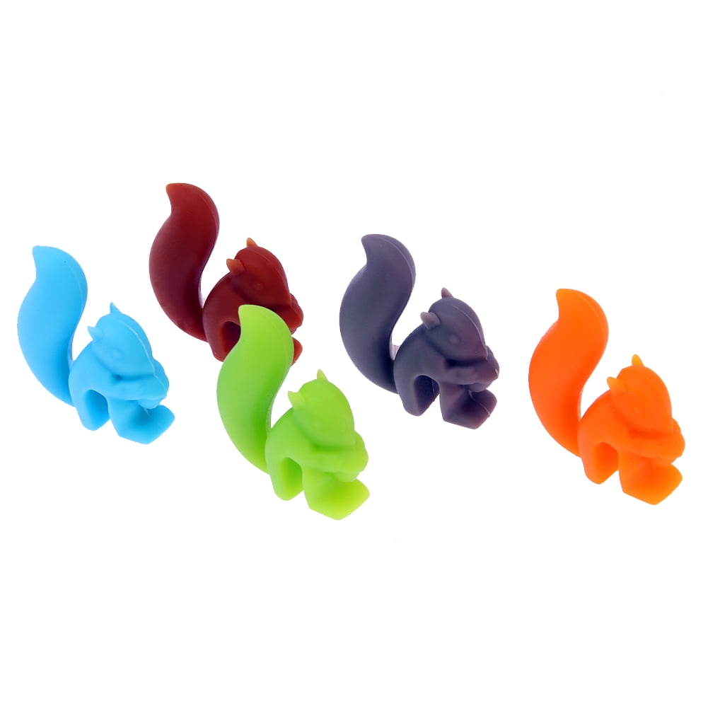 5pcs Silicone Squirrel Suction Cup Wine Glass Label Marker Recognizer 