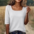 thumbnail image 3 of QASIEATN Short Sleeve Tops for Women Summer Thread Neck T Shirts Loose Fit Casual Lightweight Work Blouse Fall Fashion Outfits, 3 of 9