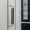 thumbnail image 4 of Goo-Ki 7 9/16 Inches Exquisite Elegance: Brushed Brass Cabinet Knobs with Black Leather Accents - Luxury Drawer Pulls for Sophisticated Décor, 4 of 6