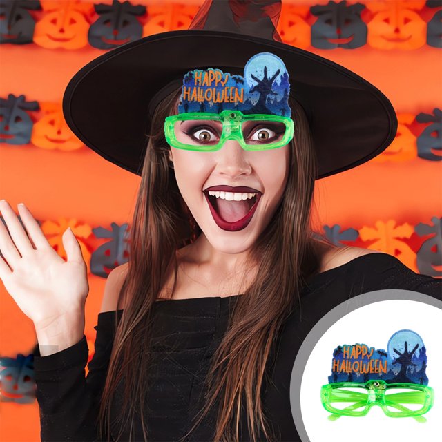 Fiudx Ofertas del día Marco de gafas luminosas de Halloween Marco de gafas de luz verde LED Marco de gafas de fiesta Disfraz de garra fantasma Marco de gafas transparente con batería incorporada
