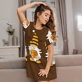 thumbnail image 3 of Balery Gnomes With Honey Camisón de manga corta con cuello redondo para mujer, cómodo y elegante., 3 of 6