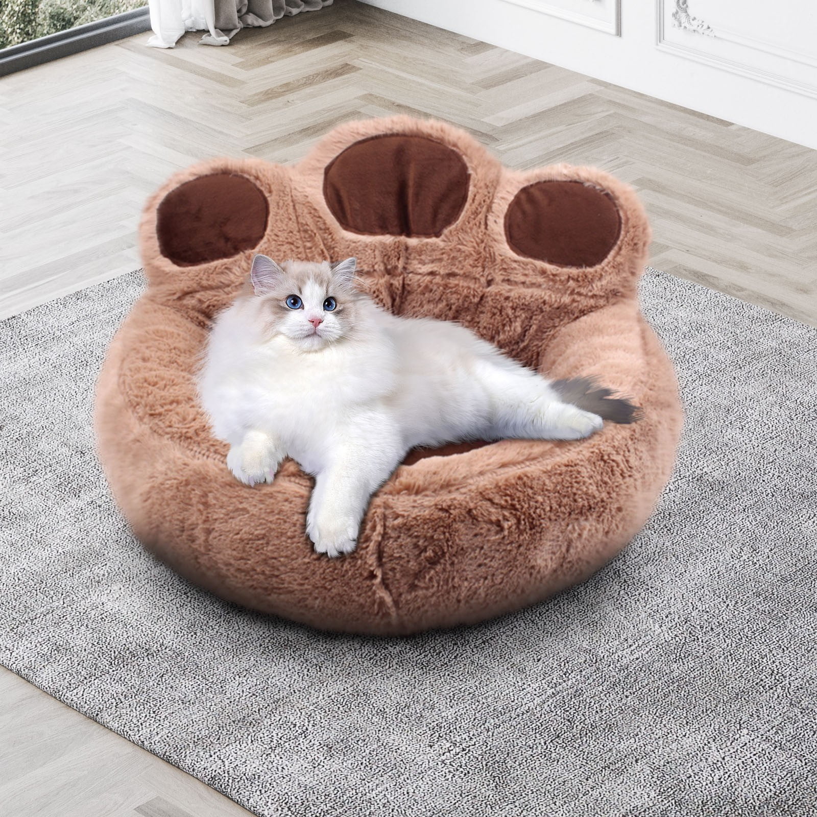 SIYTUAU Brown Panda Paw Cat Bed With Plush Material And Compact Design Brown Cloth 40 45Cm 1 Piece Pet Mat For Small Animals Brown