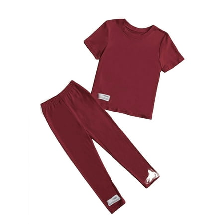 

Casual Round Neck Short Sleeve Burgundy Toddler Girls Two-piece Outfits (Girl s)