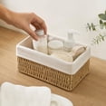 thumbnail image 2 of AYktou Simulation Wicker Storage Basket with Fabric Liner, Hand Woven Basket Decorative Basket for Shelf Countertop Organizer Bin Farmhouses Home Storage Box for Shelves Bathroom Kitchen Closets, 2 of 8